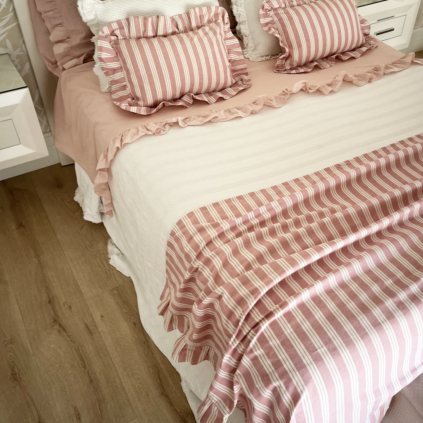 Plaid de cama rayas rosas